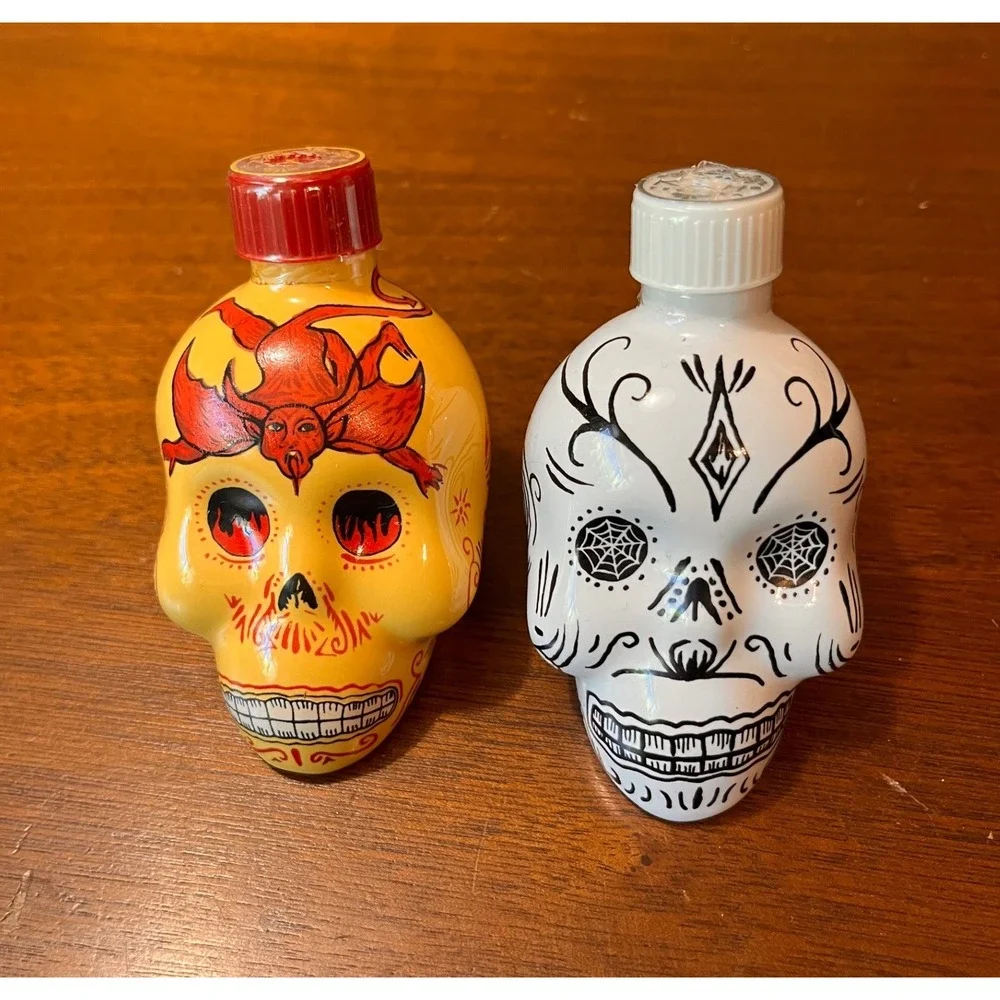 KAH Tequila Skull Bottles Set of 2 EMPTY Mini Collectible Display Bottles